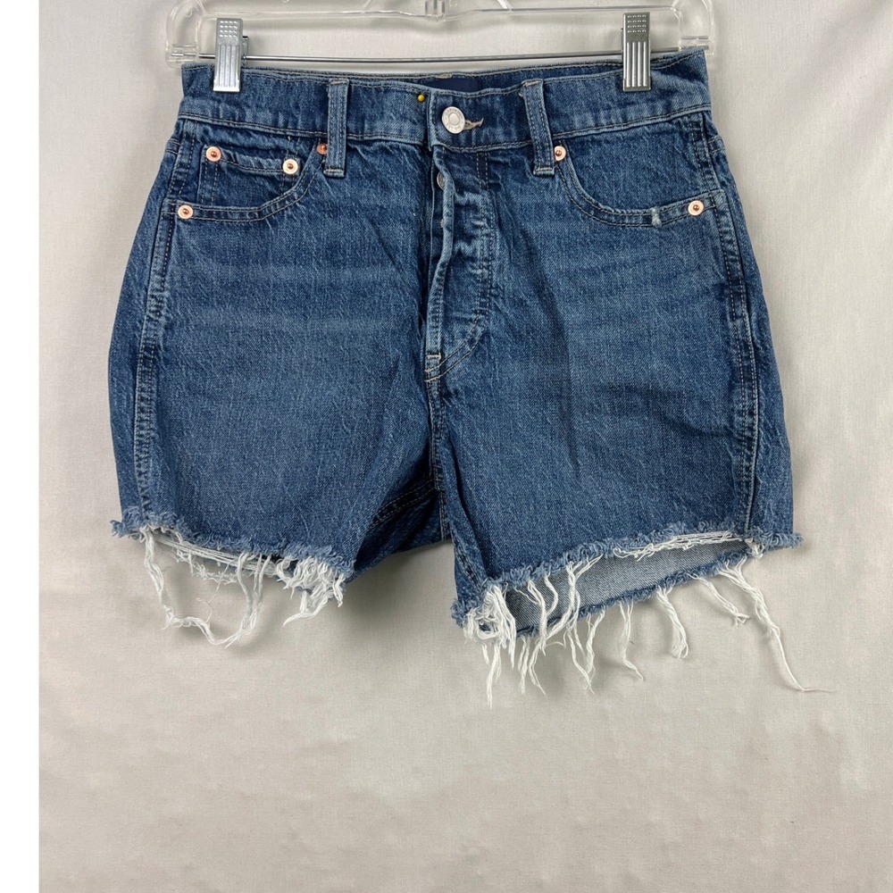 Gap High Rise Cheeky Shorts Women 0/25 Blue Denim Raw Hem Button Fly
